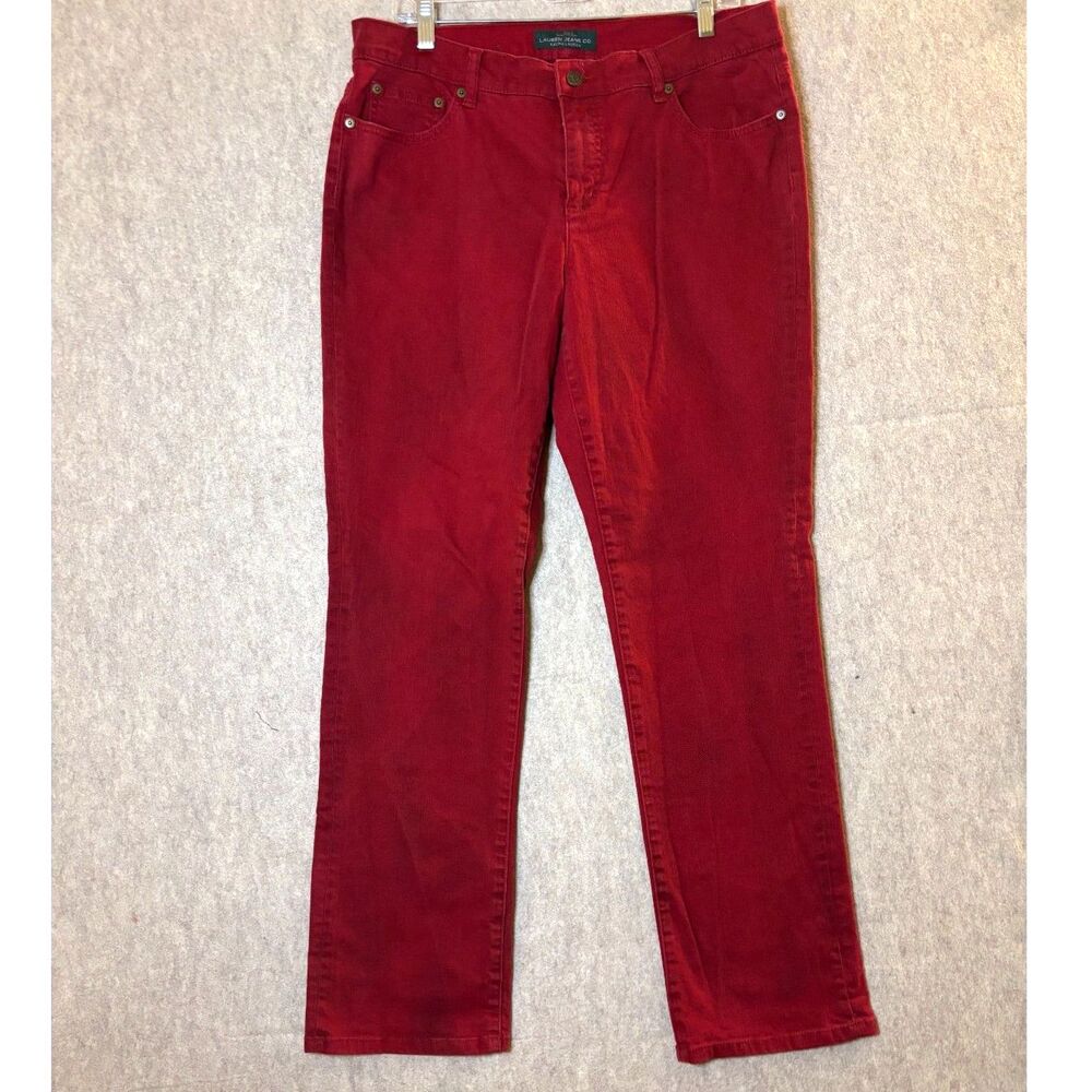 Lauren Jeans Co Ralph Lauren 14W Red Burgundy Straight Leg Stretch Jeans